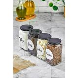 FBZhome 4lü 850 Ml Tuz & Çay & Şeker & Kahve Kavanozu Etiketli Saklama Kabı