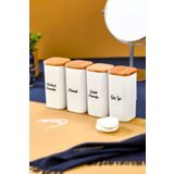 FBZhome 4'lü Ahşap Kapaklı Akrilik Diş Ipi & Kulak Pamuğu & Pamuk & Makyaj Pamuğu Banyo Seti 300 Ml