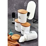 FBZhome 4'lü Ahşap Kapaklı Akrilik Diş Ipi & Kulak Pamuğu & Pamuk & Makyaj Pamuğu Banyo Seti 400 Ml