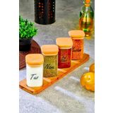 FBZhome Etiketli 4lü Ahşap Çapraz Standlı Akrilik Baharatlık 250 Ml Vakumlu Saklama Kabı