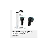 Fc18 60W Pd Süper Hızlı Şarj Araç Içi Çakmaklık Şarj Aleti 2X Type-C 60W Pd 1X Usb3.0 18W