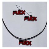 F*ck Yazılı Renkli Unisex Deri İp Metal Kolye Küpe Seti PYTKKKT0017