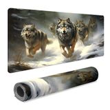 FCZ Büyük Oyun Mouse Pad 35,4 inç x 15,7 inç Gri Kurtlar Genişletilmiş Kaymaz Yumuşak Kauçuk Fare Altlığı Masaüstü Ofis Dikişli Kenarlar için Su Geçirmez Klavye Paspası Masa Bilgisayar Dizüstü