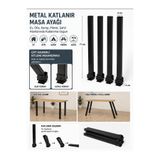 fds Metal Mat Siyah Katlanır Ev Ofis Piknik Kamp Masa Ayağı Yaylı Kitlemeli sistem Çift Kademeli Kullanım Dik ve Dışa Meğilli Yerden Tasarruf Sağlar