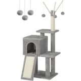 FEANDREA PCT143W01 kedi ağacı, tırmalama tahtalı, 3 çıkarılabilir ponpon çubuğu, 118 cm, açık gri