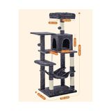 Feandrea PCT161G01 Tırmalama Ağacı, 143 cm Yüksekliğinde, Kedi Ağacı, Çok Katlı Kedi Evi, 4 Tırmalama Sütunu, 2 Platform, Hamak, Mağara, Duman Grisi - Option-1
