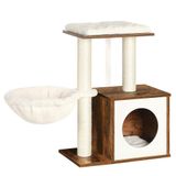 FEANDREA WoodyWonders Kediler için Küçük Kedi Ağacı, İç Mekan Kediler için Modern Kedi Kulesi, Tırmalama Direkli Kedi Evi, Çıkarılabilir Yıkanabilir Yastıklar, Rustik Kahverengi UPCT122X01