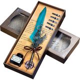 Feather Pen Kuş Tüylü Mühürlü Dolma Kalem Seti Mavi