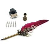 Feather Pen Kuş Tüylü Mühürlü Dolma Kalem Seti Pembe
