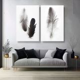 Feathers İkili Set Yağlı Boya Dokulu Tablo