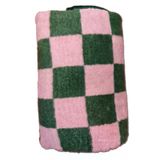 Febatex Tek Kisilik Ekose Pembe Luks Pelus Akrilik Battaniye, 2,3Kg