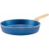 Febern Premium Bio Granit Alüminyum Döküm Nisch Tava (Klasik Mavi-Açık Ahşap Kulp) - 26 Cm