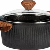 Febern Premium Bio Granit Alüminyum Döküm Nisch Tencere (Siyah-Koyu Ahşap Kulp) (22 Cm)
