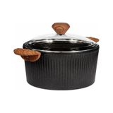 Febern Premium Bio Granit Alüminyum Döküm Nisch Tencere (Siyah-Koyu Ahşap Kulp) (24 Cm)