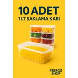 Febros 10 Adet Sızdırmaz Kendinden Kapaklı Derin Dondurucuya Uygun Saklama Kabı Hava Almaz Düzenleyici 1LT