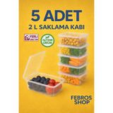 Febros 2 L Dikdörtgen Kendinden Kapaklı Derin Dondurucu Saklama Kabı 5'li Set Buzluk Mikrodalga Gıda Kap