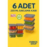 Febros 6'Lı 250ML Derin Dondurucu Saklama Kabı Set Buzluk Mikrodalga Gıda Gri Plastik Kap