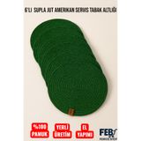 Febros 6'lı Jut Supla Amerikan Servis Takımı – %100 Pamuk, El Yapımı, Kaymaz Yuvarlak Tabak Altlığı