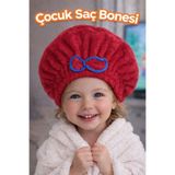 Febros Çocuk Saç Kurutma Bonesi KIRMIZI Mikrofiber Havlu Bone Banyo Sonrası Hızlı Kuruyan Çocuk Saç Bonesi