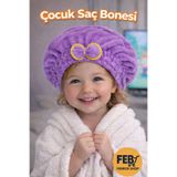Febros Çocuk Saç Kurutma Bonesi MOR Mikrofiber Havlu Bone Banyo Sonrası Hızlı Kuruyan Çocuk Saç Bonesi