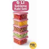 Febros Shop Saklama Kabı Seti 6 Lı Pembe Kapaklı Gıda Saklama Kabı Buzdolabı Düzenleyici Çok Amaçlı Organizer