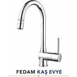 Fedam Kaş Evye Bataryası Krom Pirinç Gövde Tek Kumandalı Mutfak Evye Musluğu