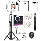 FEDDY 10 Inç LED Ring Light 26 cm Youtuber Makyaj Selfie Video Işığı 2.1m Tripodlu Telefon Tutucu - Siyah
