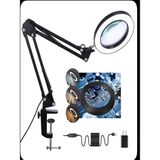 FEDDY Katlanabilir Büyüteçli LED Lamba Büyüteç Masa Lambası 3 Renk Modları 10 Seviye Işık Mercek - Siyah