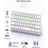 FEDDY Rgb Blue Switch Mekanik Gaming Klavye Bluetooth 2.4ghz Kablosuz USB Windows Mac Uyumlu - Beyaz