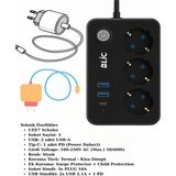 FEDDY Termal Akım Korumalı 3lü Priz 2-Usb 1-Usbc 2mt Kablo Aç Kapa Anahtar 2500 Watt - Açık Gri
