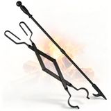 FEED GARDEN 32 inç Şömine Poker ve 26 inç Şömine Maşası Seti Ateş Çukuru Şömine Araçları Aksesuarları Kamp Ahşap Soba Veranda Kamp Ateşi Piknik Kapalı Açık Hava için Kütük Kapmak Seti