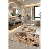 Feel Home Bubble Tavşan Tüyü, Kaymaz Taban, Yumuşacık Premium, Makinede Yıkanabilir 2'li Banyo Paspası - Koyu Kahverengi