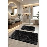 Feel Home Bubble Tavşan Tüyü, Kaymaz Taban, Yumuşacık Premium, Makinede Yıkanabilir 2'li Banyo Paspası - Siyah