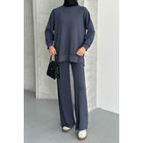 Feela Moda Kadın Modal Penye Oversize Tesettür Tunik Takım 2020 - Antrasit