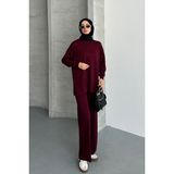 Feela Moda Kadın Modal Penye Oversize Tesettür Tunik Takım 2020 - Bordo - 2XL