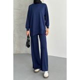 Feela Moda Kadın Modal Penye Oversize Tesettür Tunik Takım 2020 - Lacivert - 2XL