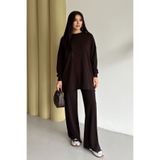 Feela Moda Oysh Modal Kumaş Oversize Tesettür Tunik Takım 2020 Kahverengi