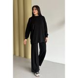 Feela Moda Oysh Modal Kumaş Oversize Tesettür Tunik Takım 2020 Siyah