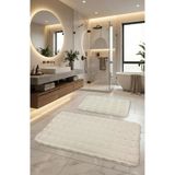 FeelHome Bubble Tavşan Tüyü, Kaymaz Taban, Pofuduk, Ultra Lüks, Yıkanabilir 2'li Banyo Paspası Ekru BUBBLESET