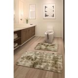 FeelHome Bubble Tavşan Tüyü, Kaymaz Taban, Pofuduk, Ultra Lüks, Yıkanabilir 2'li Banyo Paspası Eskitme Camel