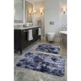 FeelHome Bubble Tavşan Tüyü, Kaymaz Taban, Pofuduk, Ultra Lüks, Yıkanabilir 2'li Banyo Paspası Eskitme Gri BUBBLESET