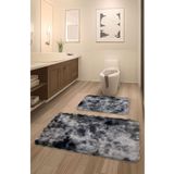 FeelHome Bubble Tavşan Tüyü, Kaymaz Taban, Pofuduk, Ultra Lüks, Yıkanabilir 2'li Banyo Paspası Eskitme Gri
