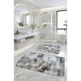 FeelHome Bubble Tavşan Tüyü, Kaymaz Taban, Pofuduk, Ultra Lüks, Yıkanabilir 2'li Banyo Paspası Eskitme Mavi BUBBLESET