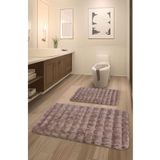 FeelHome Bubble Tavşan Tüyü, Kaymaz Taban, Pofuduk, Ultra Lüks, Yıkanabilir 2'li Banyo Paspası Pembe