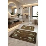 FeelHome Marmaris Kaymaz Taban, Yumuşacık, Emici 3'lü Süper Lüks Dantel İşlemeli Banyo Paspası Kahverengi SULTAN