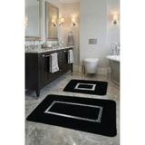 FeelHome Meram Kaymaz Taban,Emici 2'li Ultra Lüks Deri Detaylı Banyo Paspası Seti Siyah&Gümüş