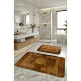 FeelHome Simav Deluxe Kaymaz Taban, Yumuşacık, Emici 2'li Lüks Baskılı Banyo Paspası Kahverengi SİMAV