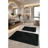FeelHome Simav Deluxe Kaymaz Taban, Yumuşacık, Emici 2'li Lüks Baskılı Banyo Paspası Siyah