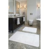 FeelHome Simav Deluxe Tavşan Tüyü, Kaymaz Taban, Yumuşacık, Emici 2'li Lüks Baskılı Banyo Paspası Beyaz SİMAV