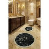 FeelHome Suadiye Kaymaz Taban,Emici 2'li Süper Lüks Yuvarlak Simli Banyo Paspası Seti Siyah&Gold SİM-06